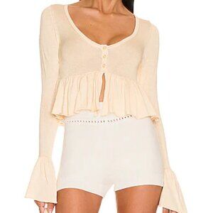 LPA Alnita Ruffle Cardigan in Cream | REVOLVE